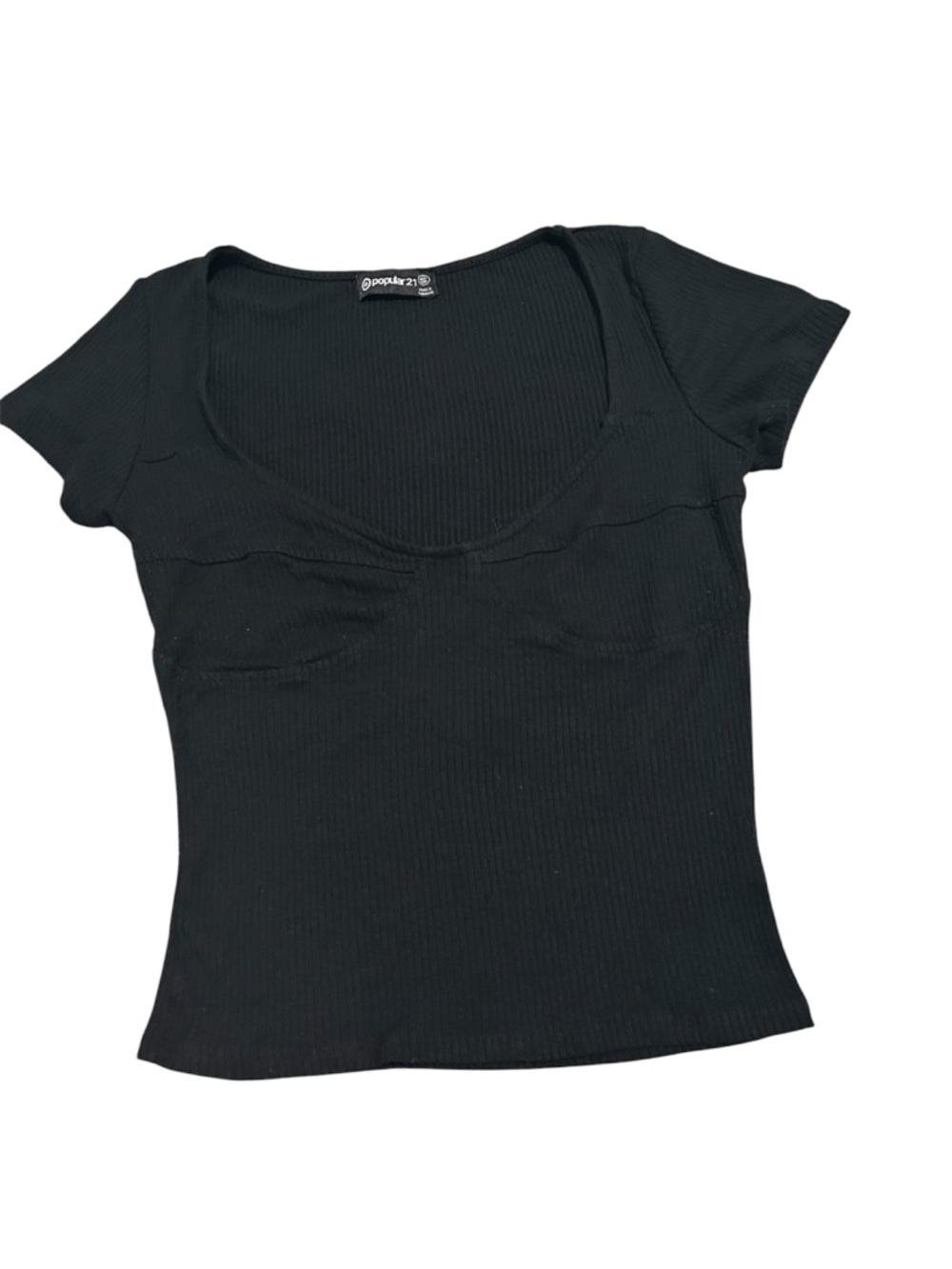 Poplux21 Black Ribbed Scoop Neck Short-Sleeve Tee